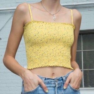 Brandy Melville John Galt • Yellow Ally Smocked Tank Top • OS